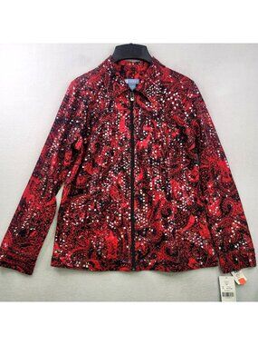 Koret Paisley Embellished Jacket S Red Full Zip Festival Festive Glam Vamp Goth